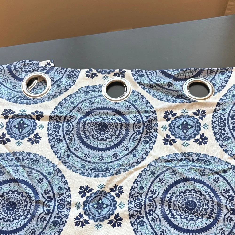 Blue and White Patterned Curtain 49” x 62”